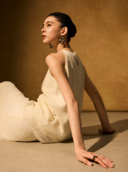 HECO Chinese style wrinkle elastic crew neck vest  age-reducing top - CAST.