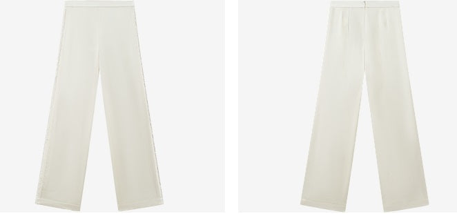 COMME MOI summer texture stitched satin straight-leg pants - ELIZABETH.