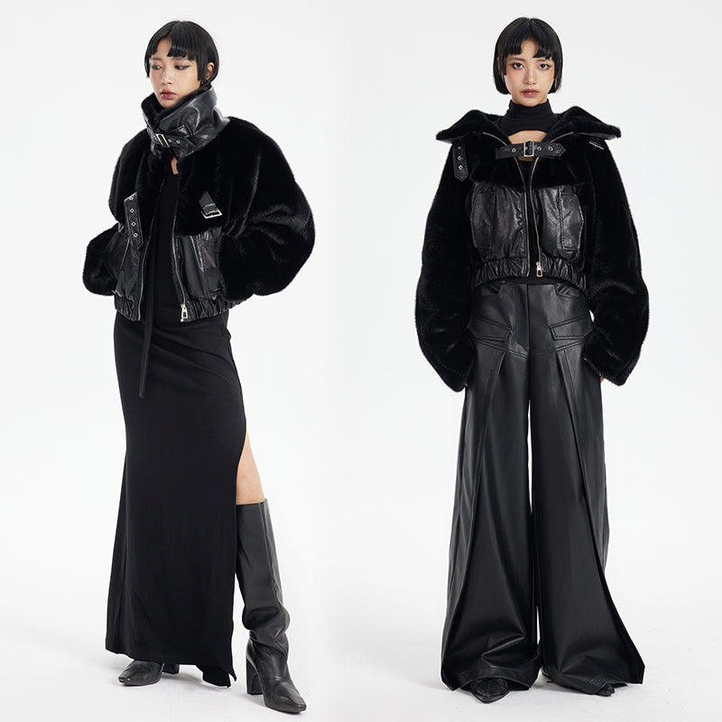 TINY IN fur short collar black coat-DANTE