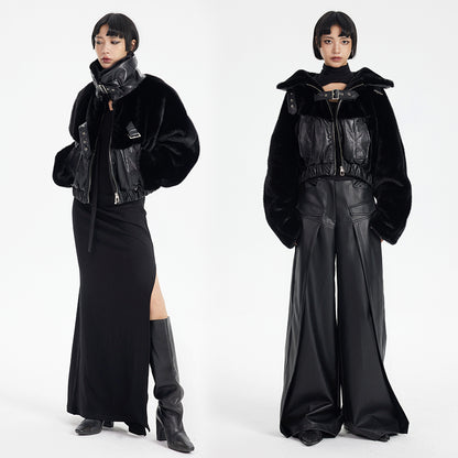 TINY IN fur short collar black coat-DANTE