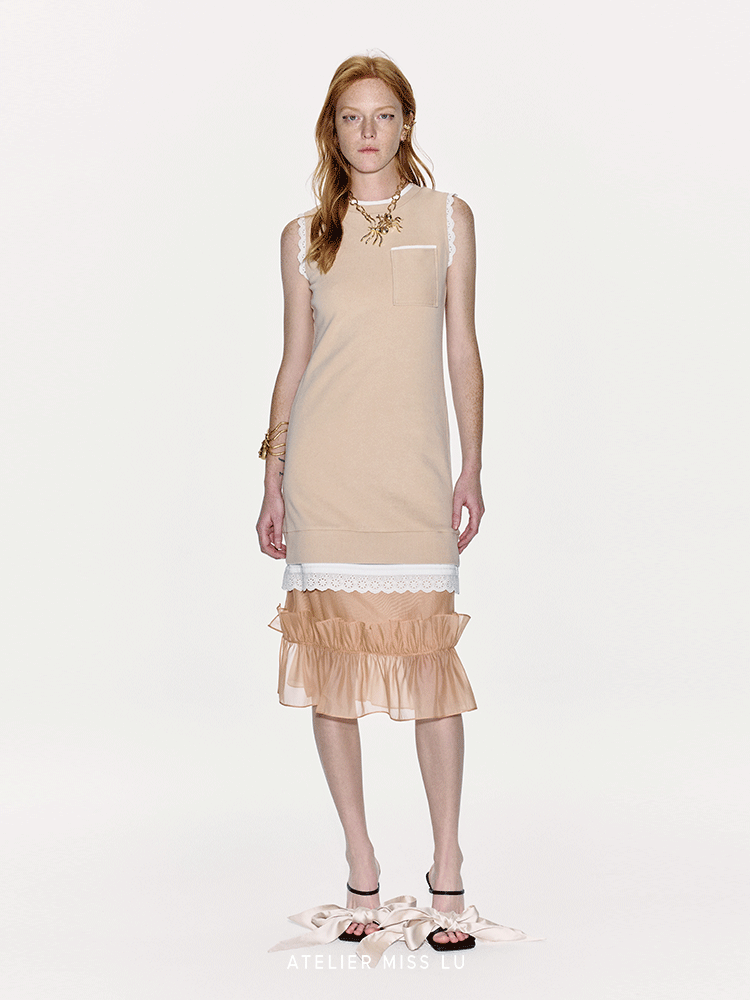 ATELIER MISS LU Lace-panelled Straight-fitting Vest Dress - DOSEY