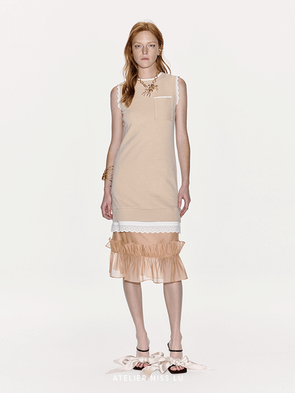 ATELIER MISS LU Lace-panelled Straight-fitting Vest Dress - DOSEY