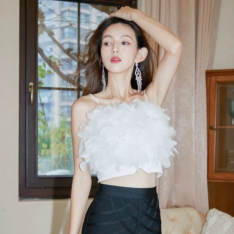 DOLLY Elegant Black/White Sleeveless Suspender Short Chic Vest-CASA