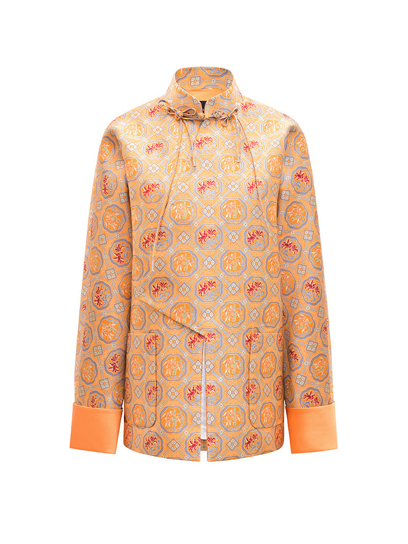M essential Mackay designer halo stand-up collar jacket orange skirt suit  - Guaida.