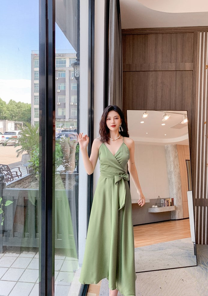 DOLLY Elegant French Style Satin V-Neck Sleeveless Backless Banquet Dress-XENA