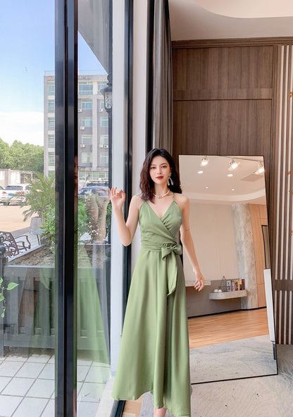 DOLLY Elegant French Style Satin V-Neck Sleeveless Backless Banquet Dress-XENA