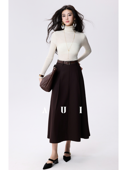 AUI cotton wool slightly sheer turtleneck sweater base knit long sleeve top - Myeong