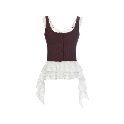 FAME Embroidered Lace Patchwork Hem Knitted Suspender Women's Outerwear