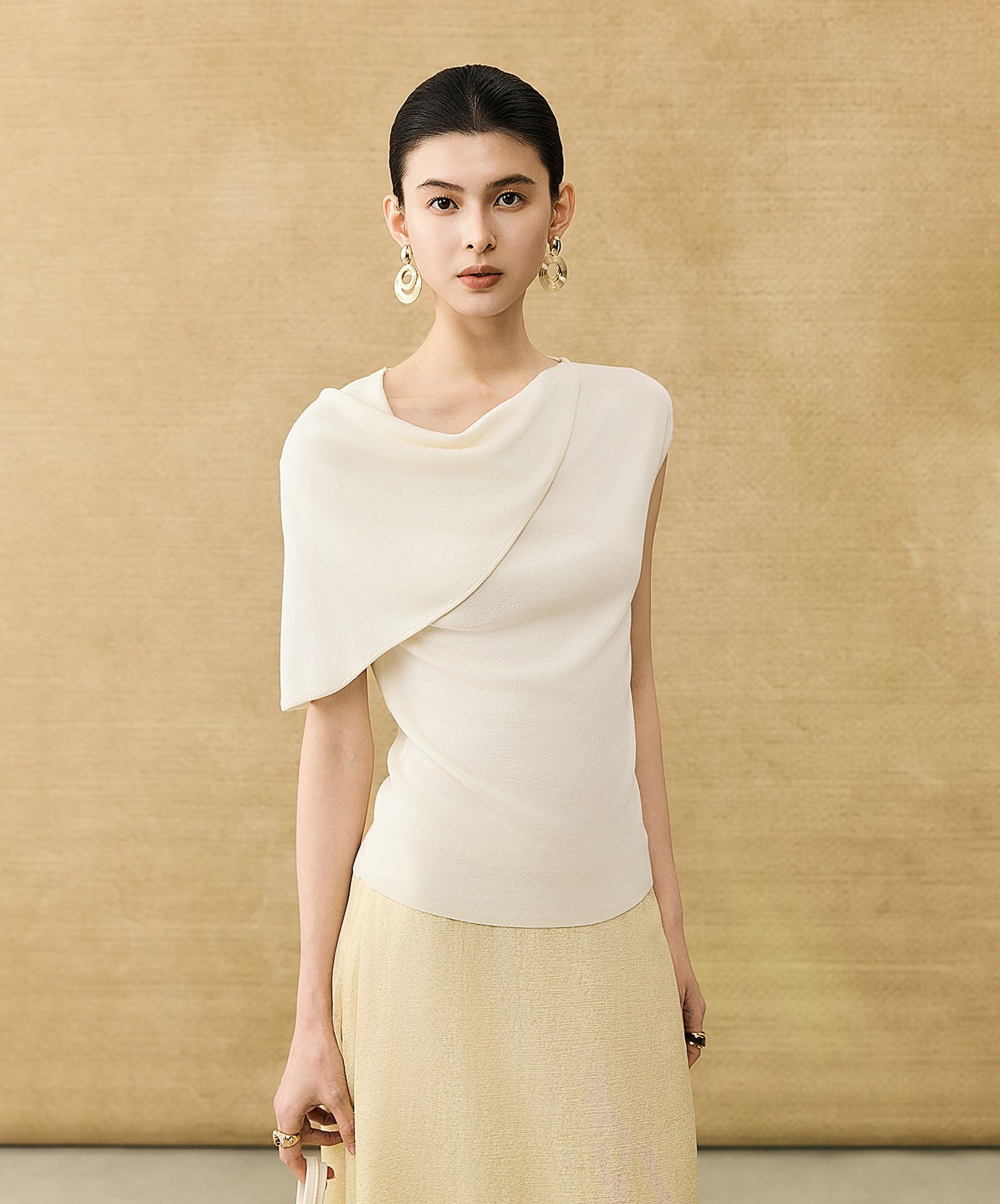 HECO Chinese temperament asymmetrical floating collar sleeveless base knit sweater - QUER.