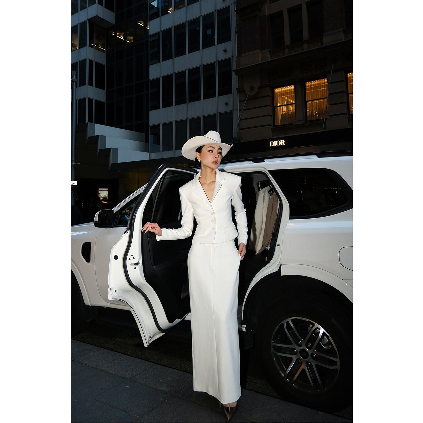 MEI SANGUAN white single-breasted jacket long straight skirt set - BARTH