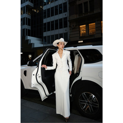 MEI SANGUAN white single-breasted jacket long straight skirt set - BARTH