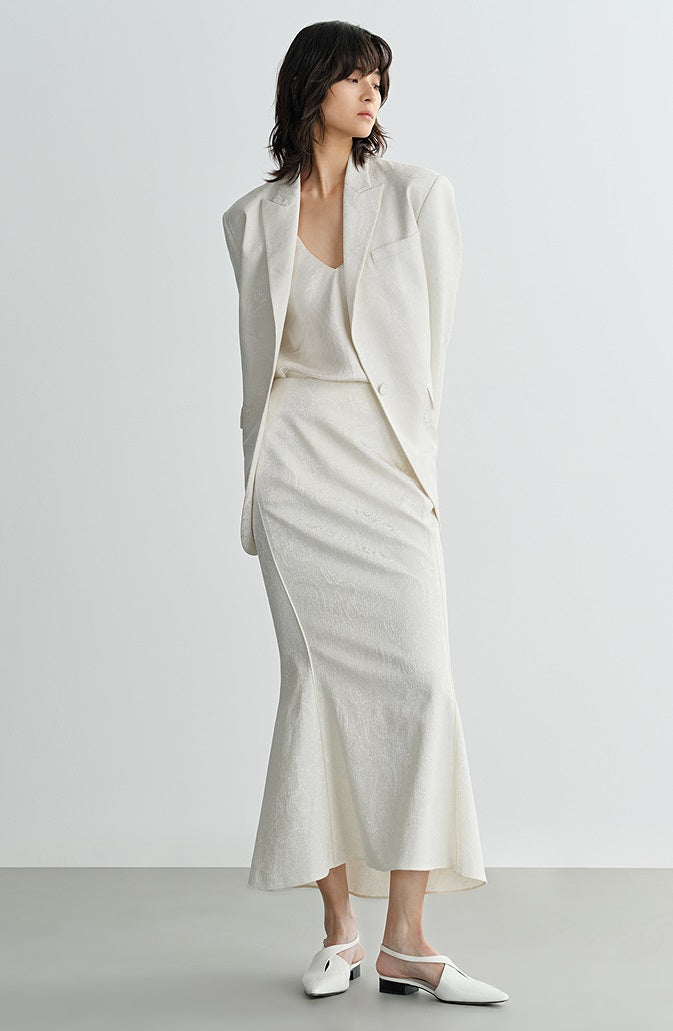 COMME MOI Lv Yan designer spring women's retro jacquard half-length fishtail dress - MARIA.