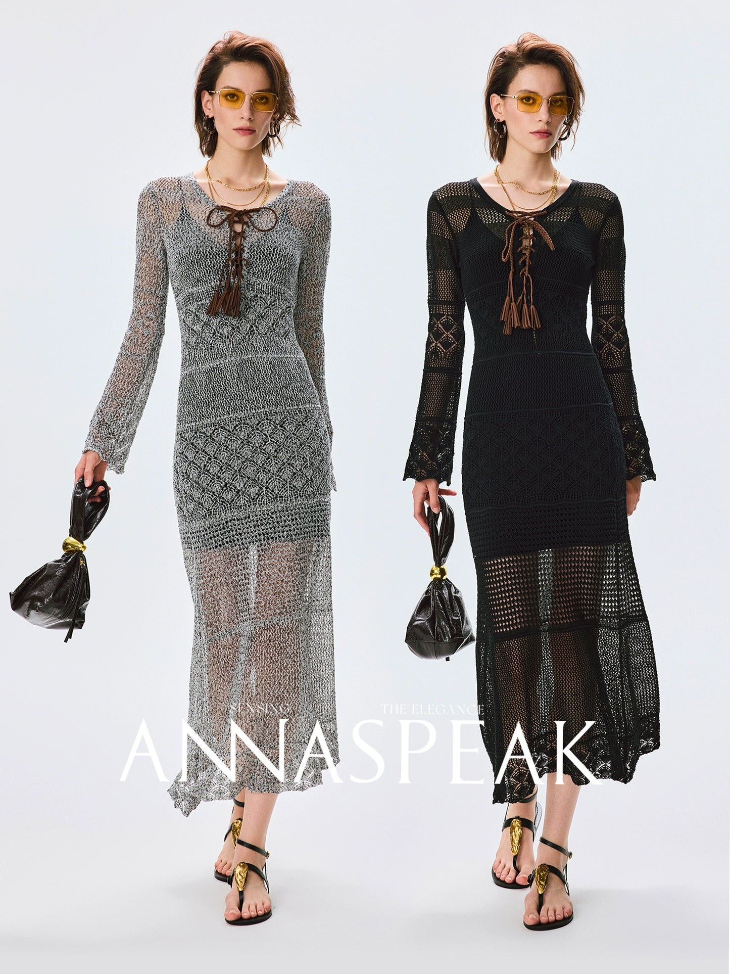 ANNASPEAK Fringe Lace-up Slim Knit Dress- CHACHA.