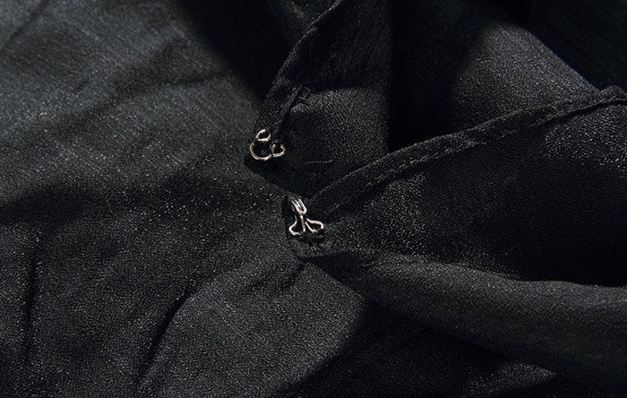 DOLLY High End Black Retro Flying Sleeve Pleated High Waist Midi Office Dress-BRANCA