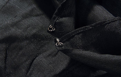 DOLLY High End Black Retro Flying Sleeve Pleated High Waist Midi Office Dress-BRANCA