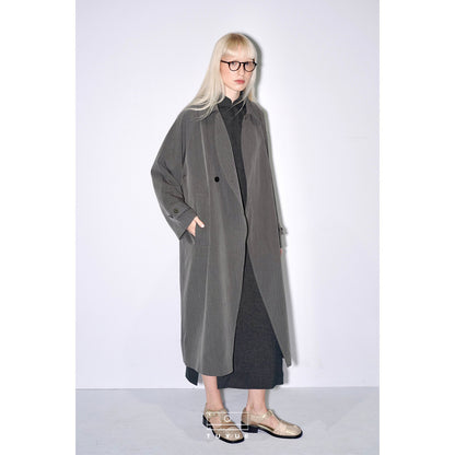 TUYUE Gray simple silhouette mid-length trench coat - GIFTY.