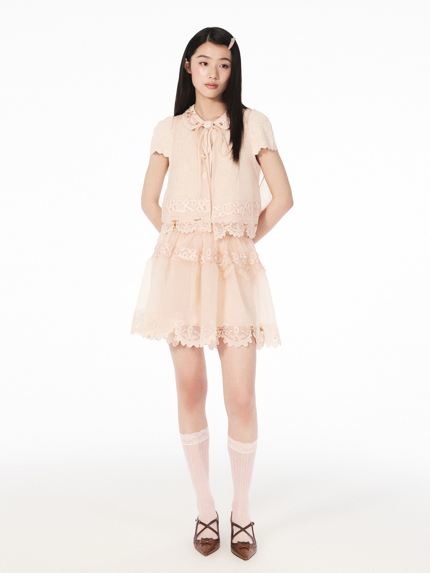 FAME A-line drapery embroidered two-piece top - AVA