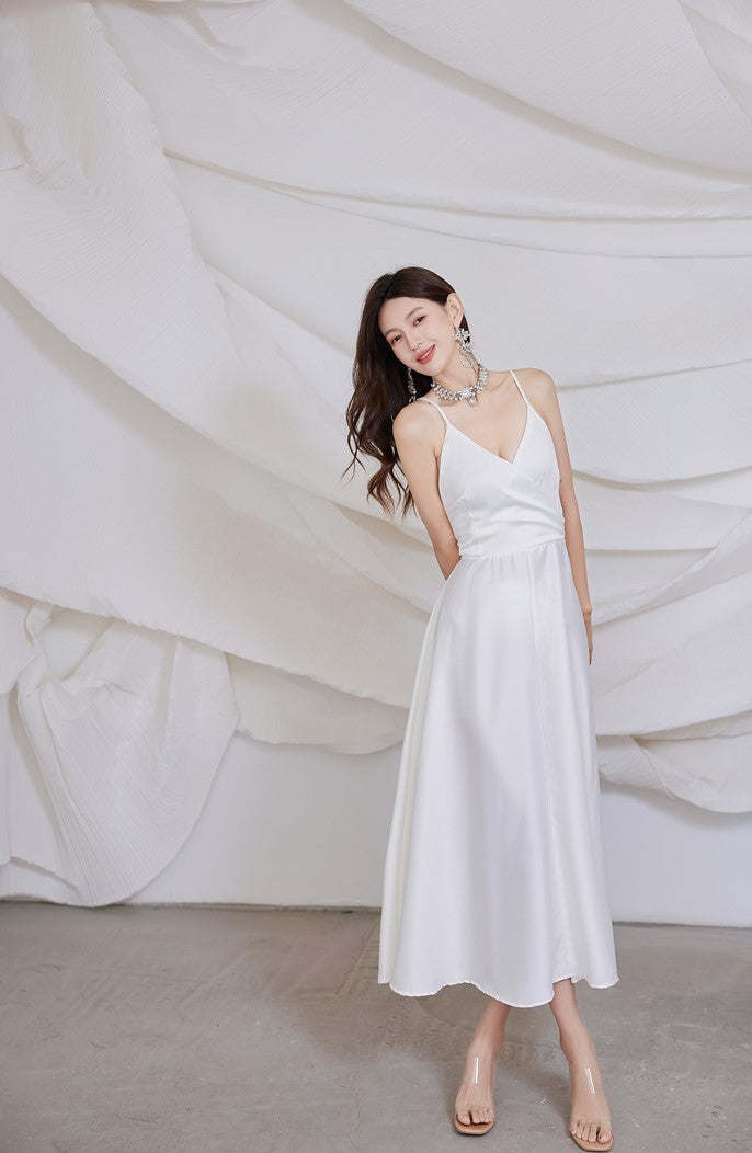 DOLLY Elegant French Style Satin V-Neck Sleeveless Backless Banquet Dress-XENA