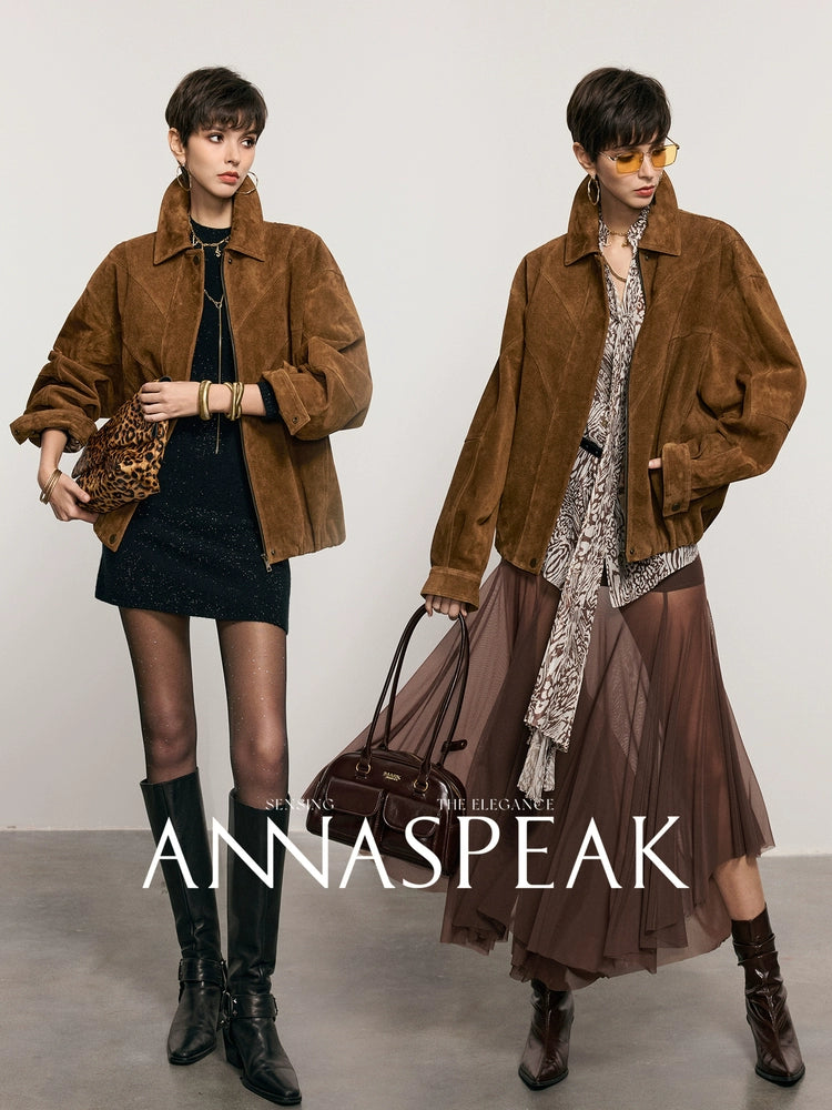 ANNASPEAK ROSSO Red Label Eco-Friendly Leather Heavy Jacket Skirt Set-GHUGH.