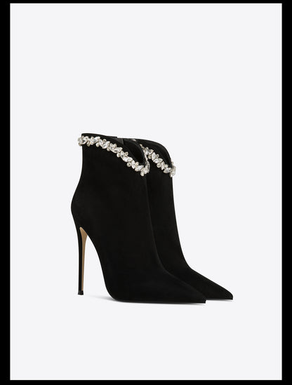 Fabfei black suede pointed toe high-heeled autumn/winter stiletto boots