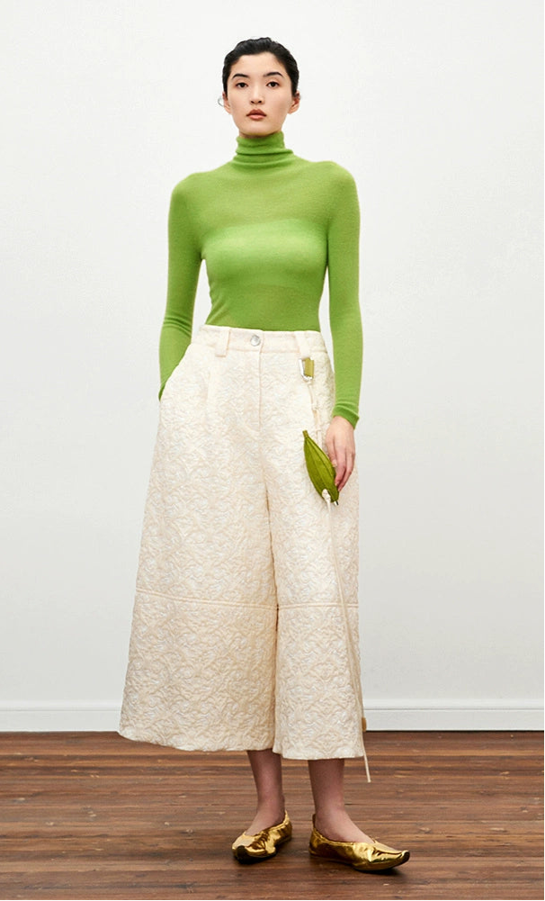ZHUCHONGYUN Green Turtleneck Slim Knit Top-ARSENE.