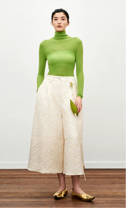 ZHUCHONGYUN Green Turtleneck Slim Knit Top-ARSENE.