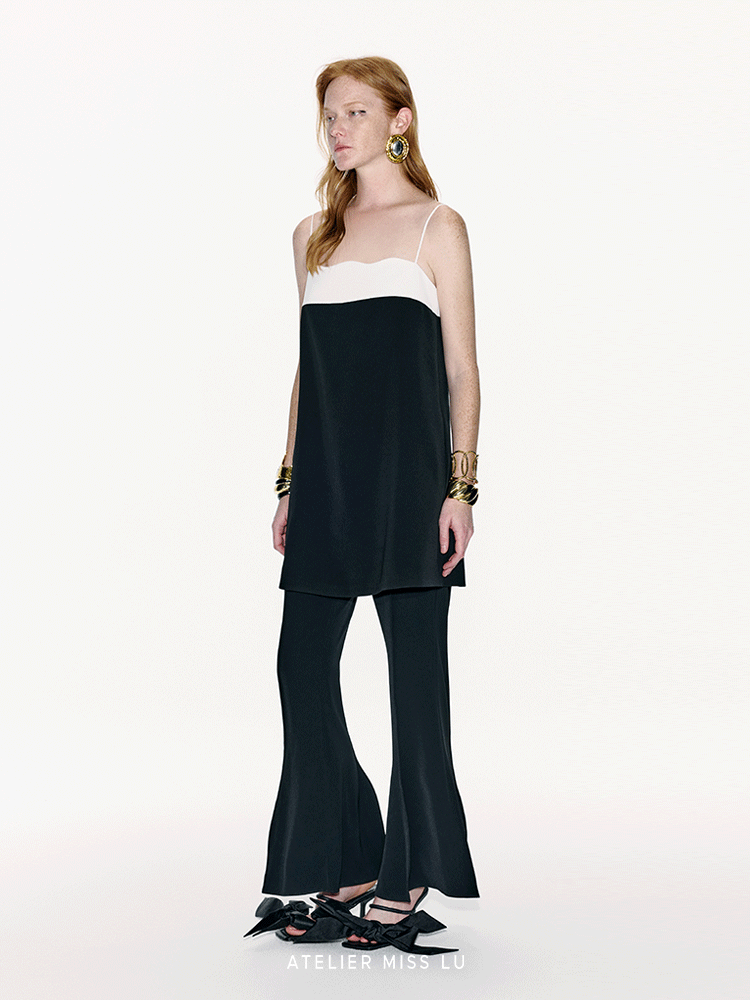 ATELIER MISS LU Contrasting Lines Wrap Around The Slip Dress - SOPHIA.
