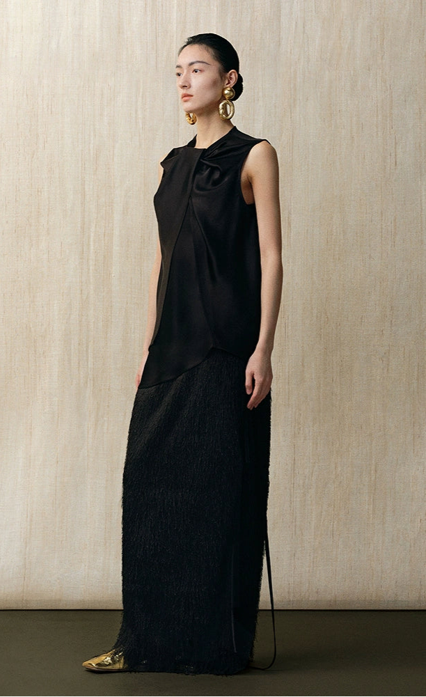ZHUCHONGYUN elegant twisted tassel black straight long skirt-FOCKS.