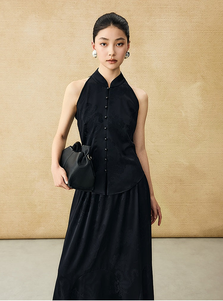 HECO Chinese Acetate Stand-up Collar Waist National Style Jacquard Vest T - FIRE.