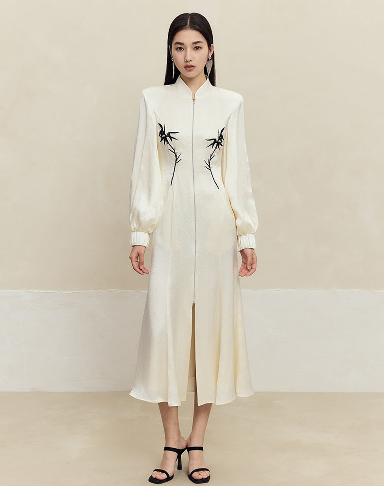 HECO 100% Acetate embroidered Stand-Up Collar black white Jacket Dress Women - king.