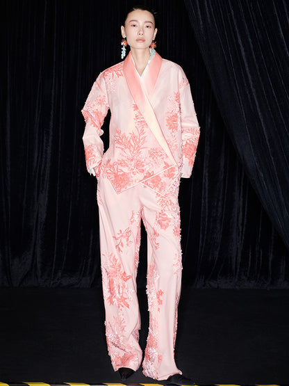 M essential Mackay designer brand falling flower embroidered fabric layered loose robe - BEAST.