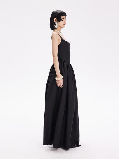 TINY IN petal-shaped waist-panelled slip black dress-HANDS