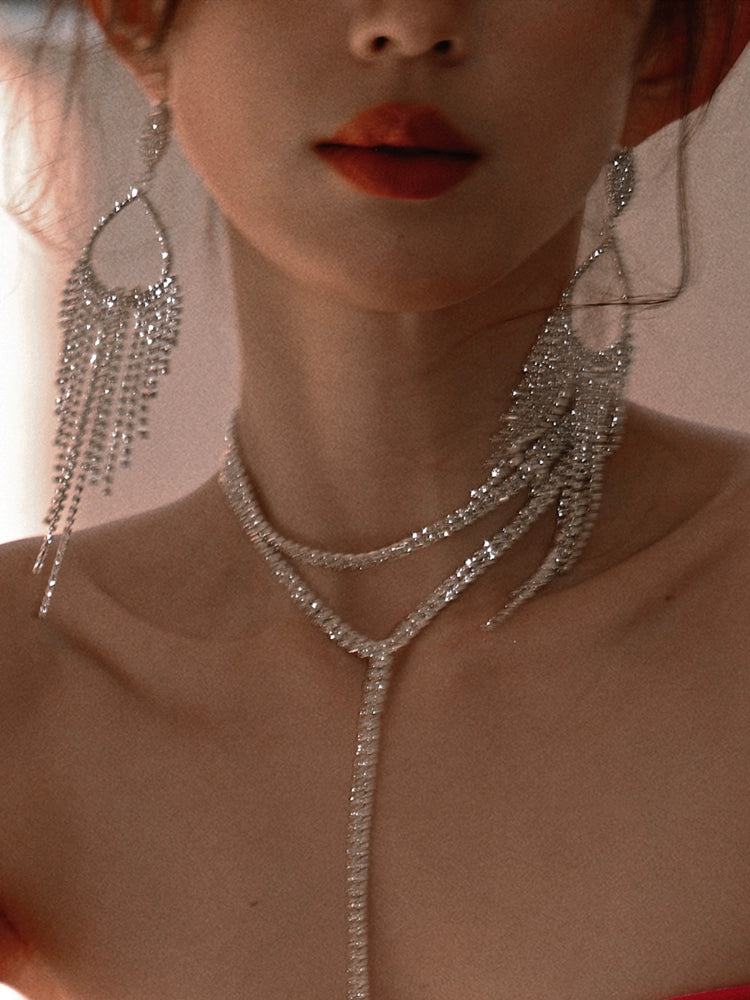 DOLLY High End Rhinestone Tassel Clip Earring-ARIA