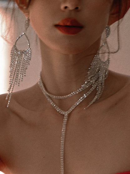 DOLLY High End Rhinestone Tassel Clip Earring-ARIA