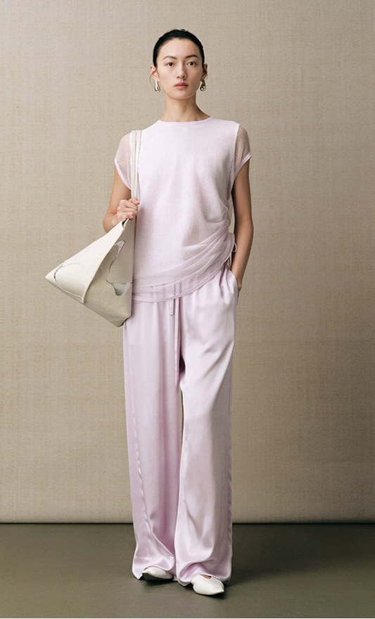 ZHUCHONGYUN pink cut-out shirred short sleeve top-UNICORN.