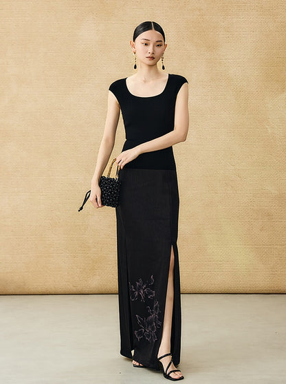HECO summer high-waisted straight hip slit long skirt - KRISTOFF.
