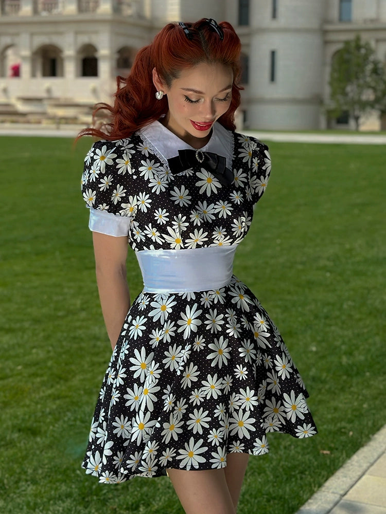 Le Palais Vintage   Doll Puff Sleeve Cinched Waist Dress-FANA