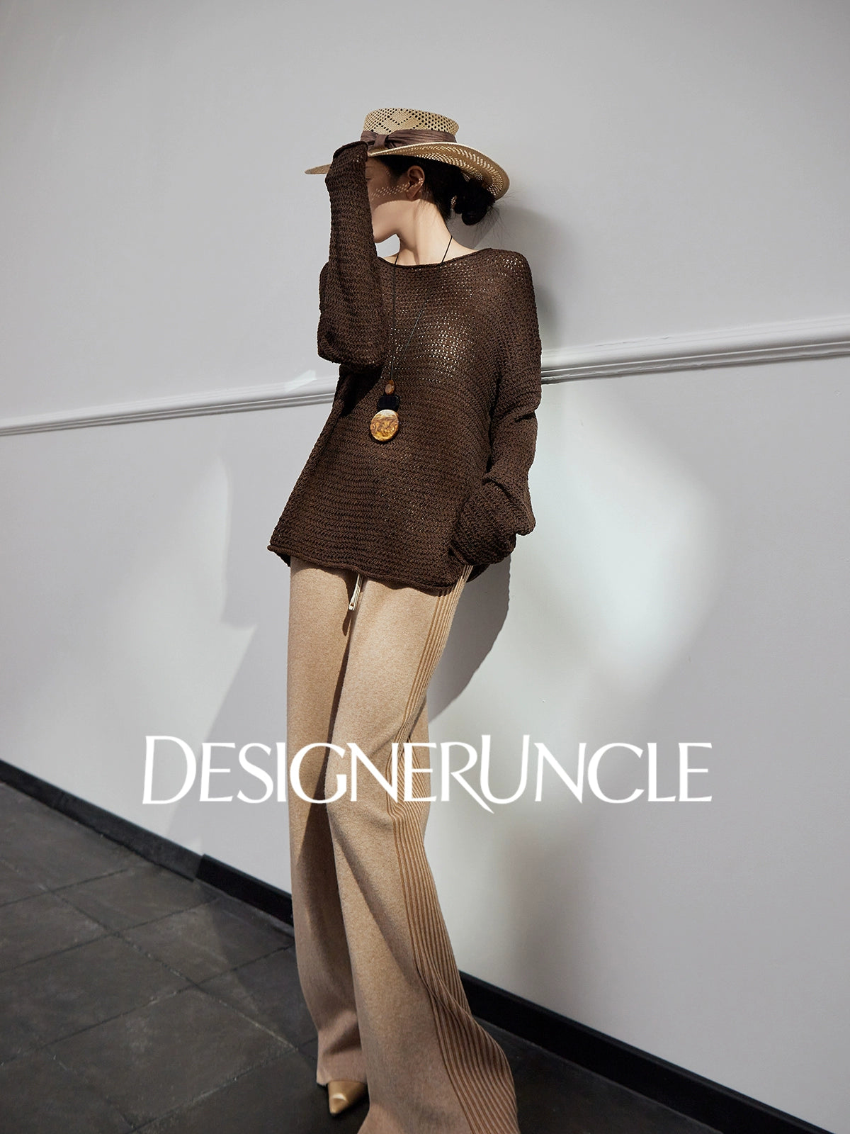 DGU| Hollow loose knitted long sleeves lazy style niche design pullover sweater - TEST.