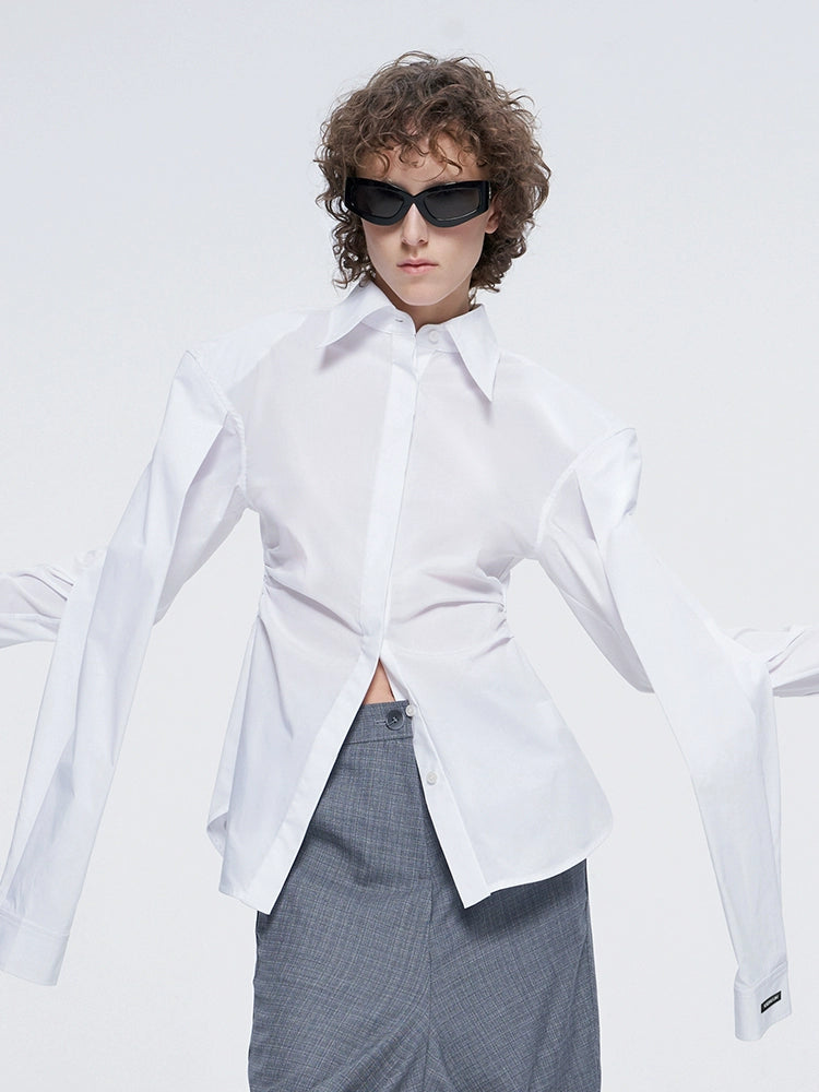 ANNAKIKI niche white double-sleeved long-sleeved shirt-LUODAN