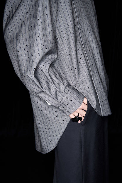 M essential Mackay designer sand diamond grey stripe diamond buckle silhouette shirt - ESHE .