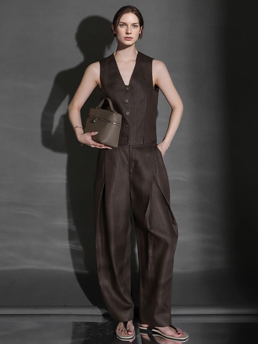 PIAOIN designer haute couture cross pleated niche Tencel linen wide leg straight pants -ALICE