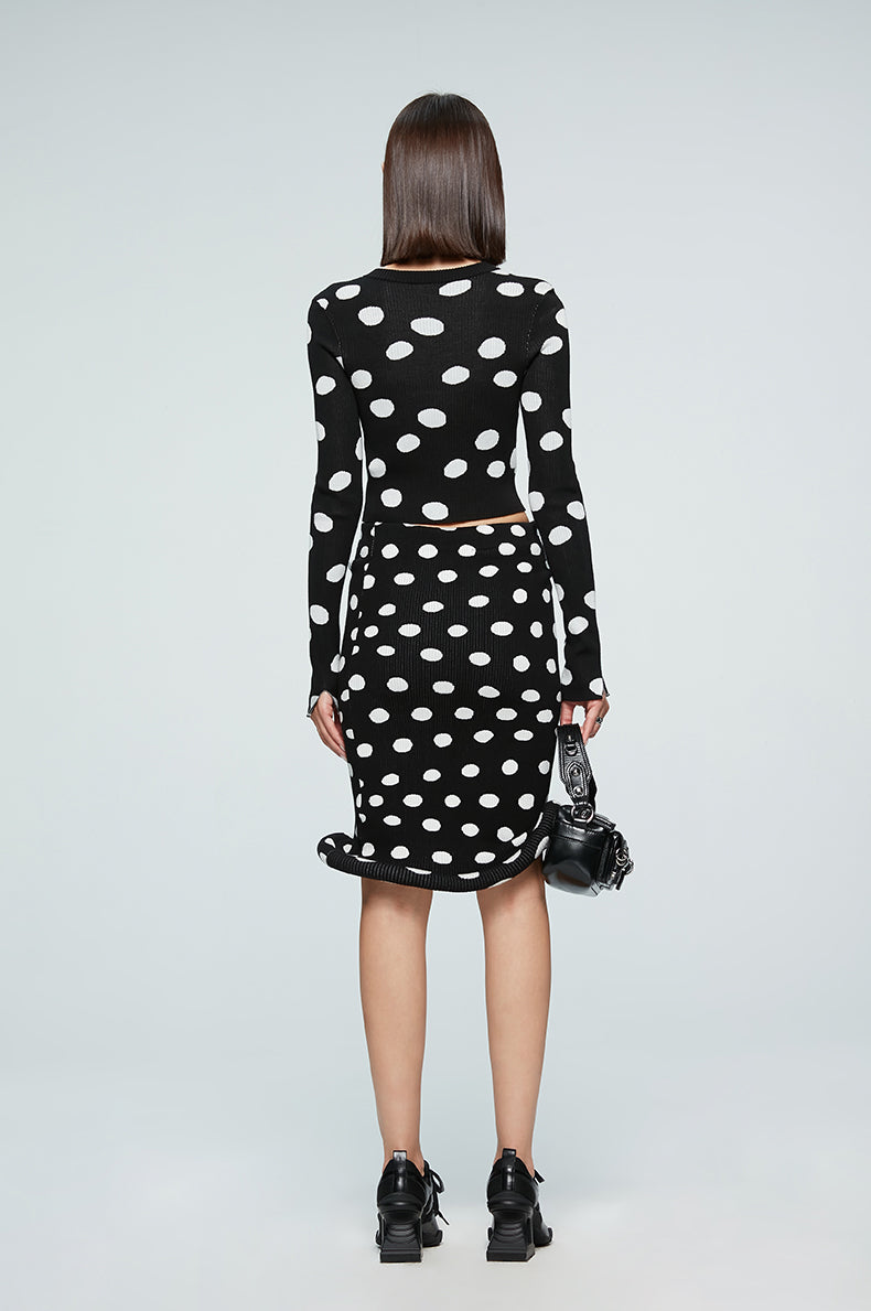 ANNAKIKI women's clothing black shaped polka dot skirt knitted hip skirt-SUZY