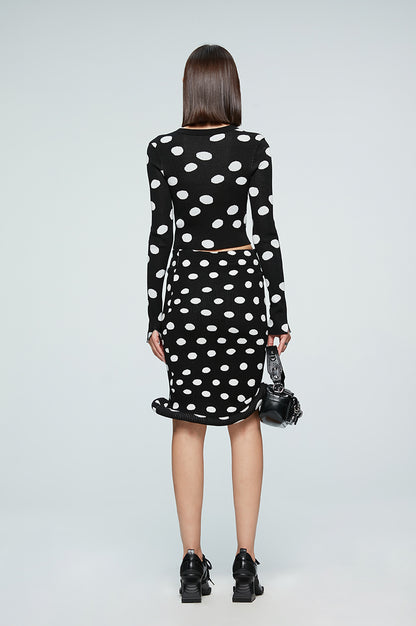 ANNAKIKI women's clothing black shaped polka dot skirt knitted hip skirt-SUZY