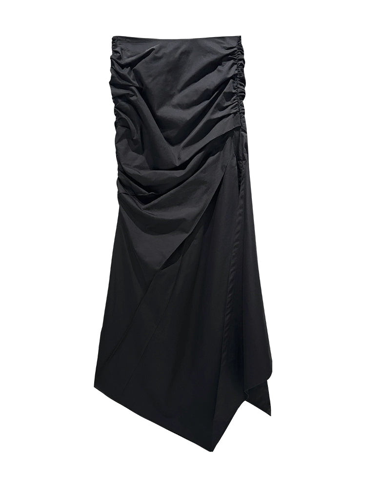 ANNAKIK Black deconstructed two irregular pleated long skirts-HIDEMI