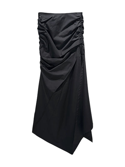 ANNAKIK Black deconstructed two irregular pleated long skirts-HIDEMI