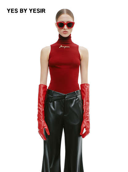 YES BY YESIR  Ribbed texture turtleneck knitted vest - GLORY.