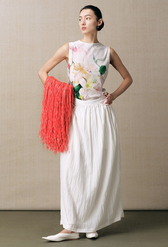 ZHUCHONGYUN white pleated adjustable pocket cocoon-shaped straight skirt-NODE.