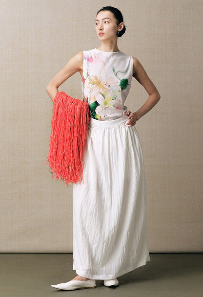 ZHUCHONGYUN white pleated adjustable pocket cocoon-shaped straight skirt-NODE.