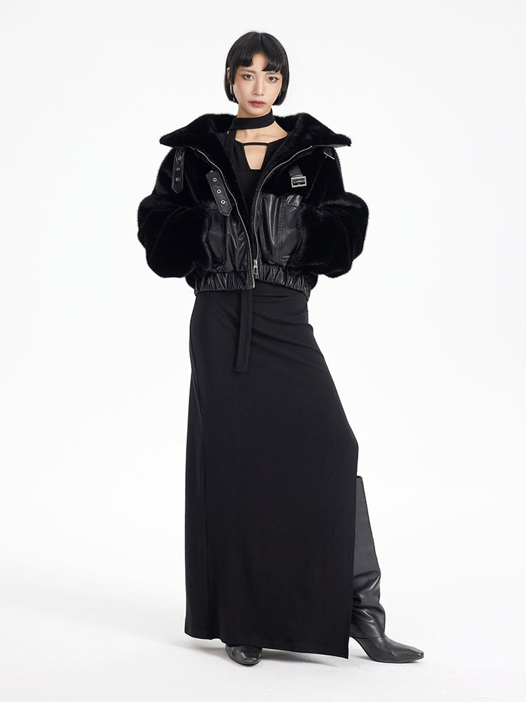TINY IN fur short collar black coat-DANTE