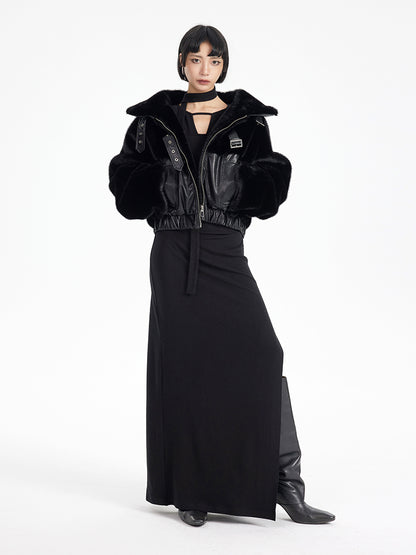 TINY IN fur short collar black coat-DANTE